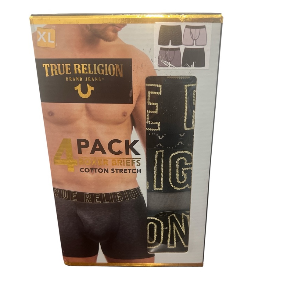 True Religion Men's Black Boxer Briefs 4-Pack